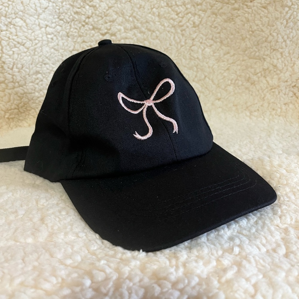 Black Cap with Pink Bow Embroidery